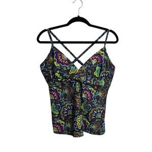 Athleta Tankini Top Womens 38DD/DDD Multi Paisley Floral Montego Cross Straps